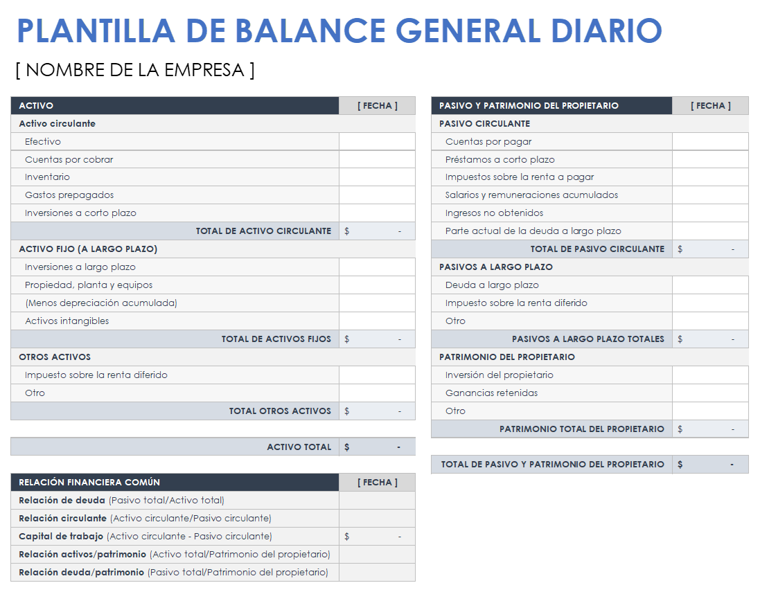  Plantilla de balance diario