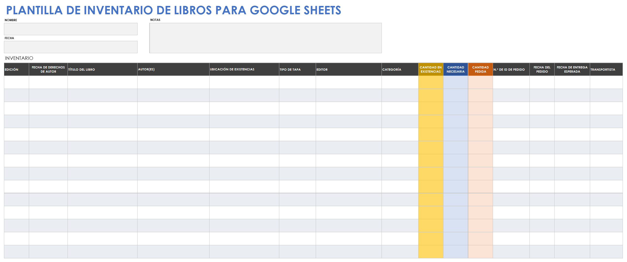  Plantilla de inventario de libro de hojas de cálculo de Google