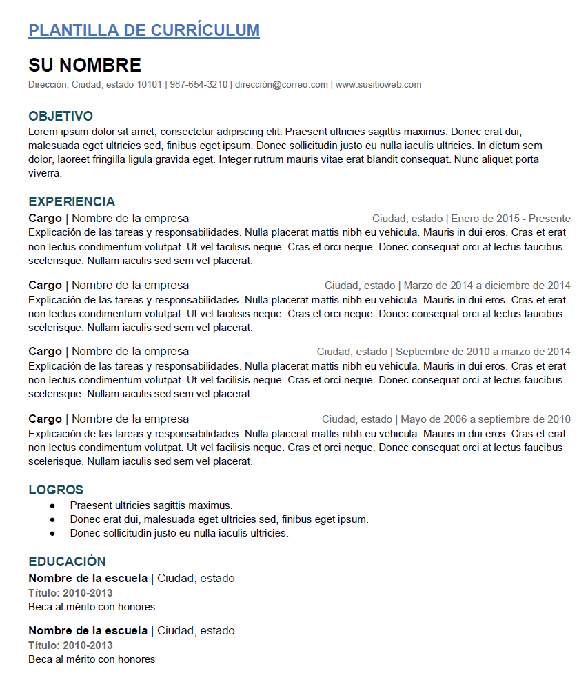  PLANTILLA DEL CURRICULUM VITAE