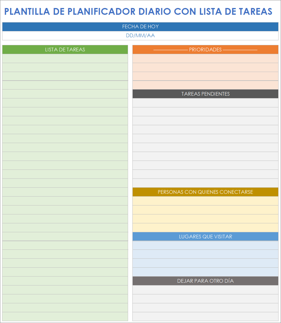  Planificador diario con lista de tareas Plantilla de hojas de cálculo de Google Hojas de cálculo de Google