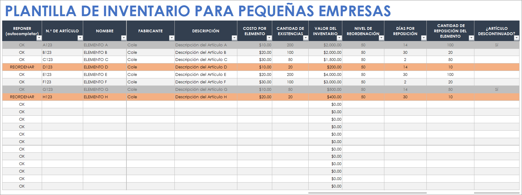  Plantilla de inventario para pequeñas empresas