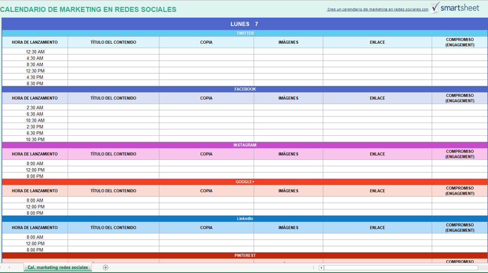 Calendario de marketing en redes sociales