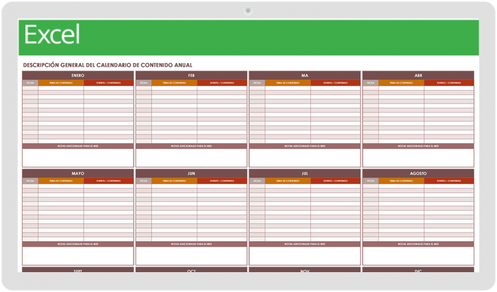  Plantilla de calendario de contenido anual