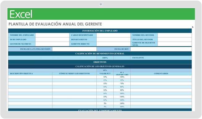 Plantilla de evaluación anual de gerentes