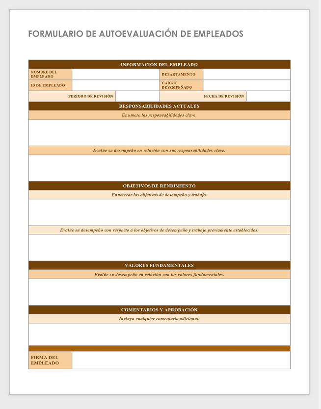 Plantilla de autoevaluación del empleado