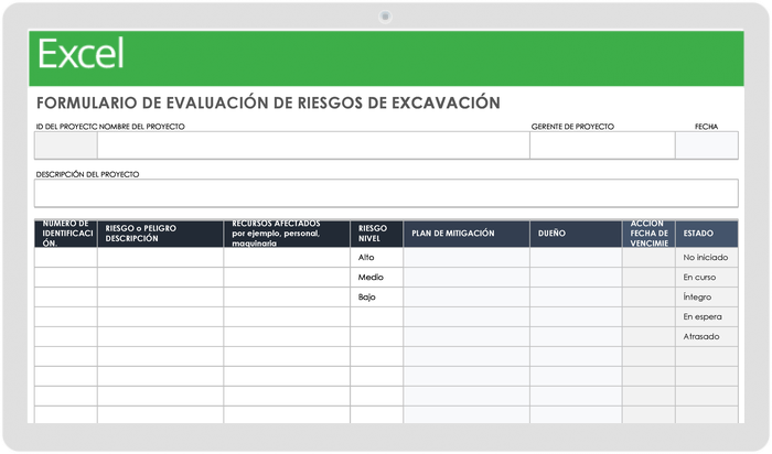 FORMULARIO DE EVALUACIÓN DE RIESGO DE EXCAVACIÓN