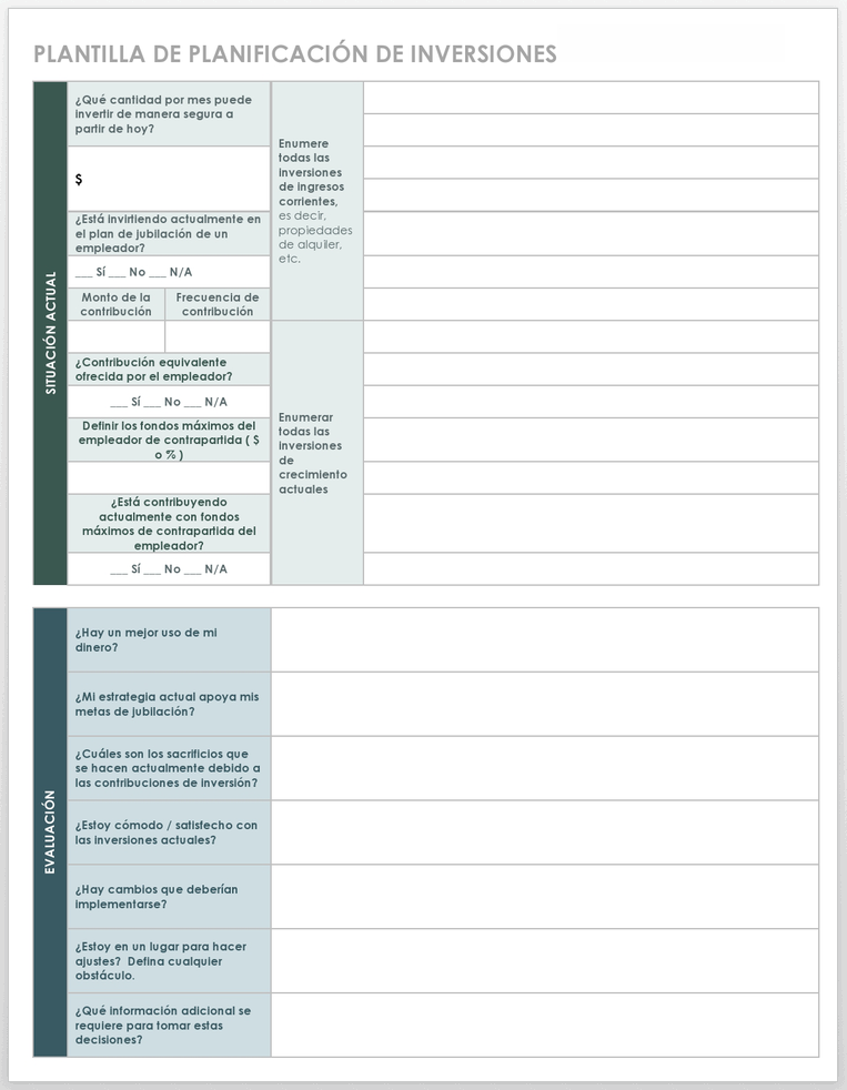 Plantilla de Planificación de Inversiones