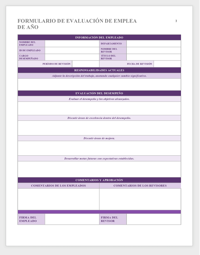 Plantilla de evaluación de empleados de mitad de año
