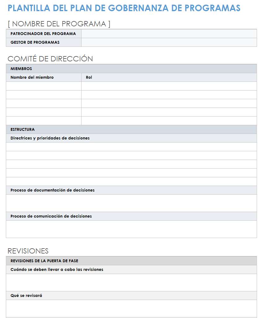  Plantilla del plan de gobernanza del programa