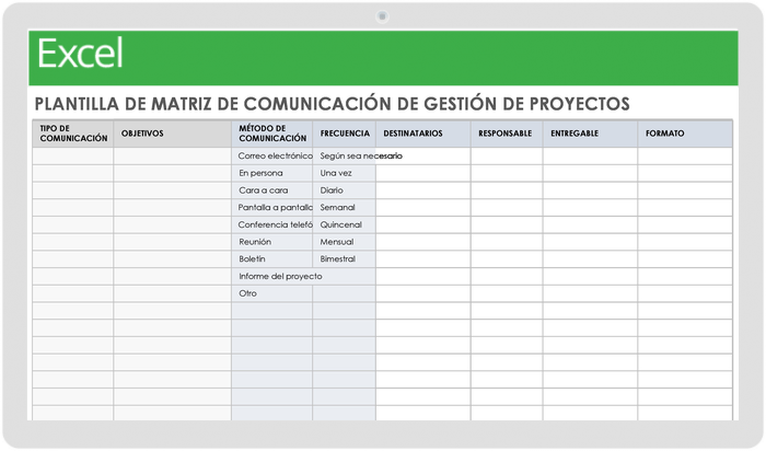  Plantilla de matriz de comunicación de gestión de proyectos