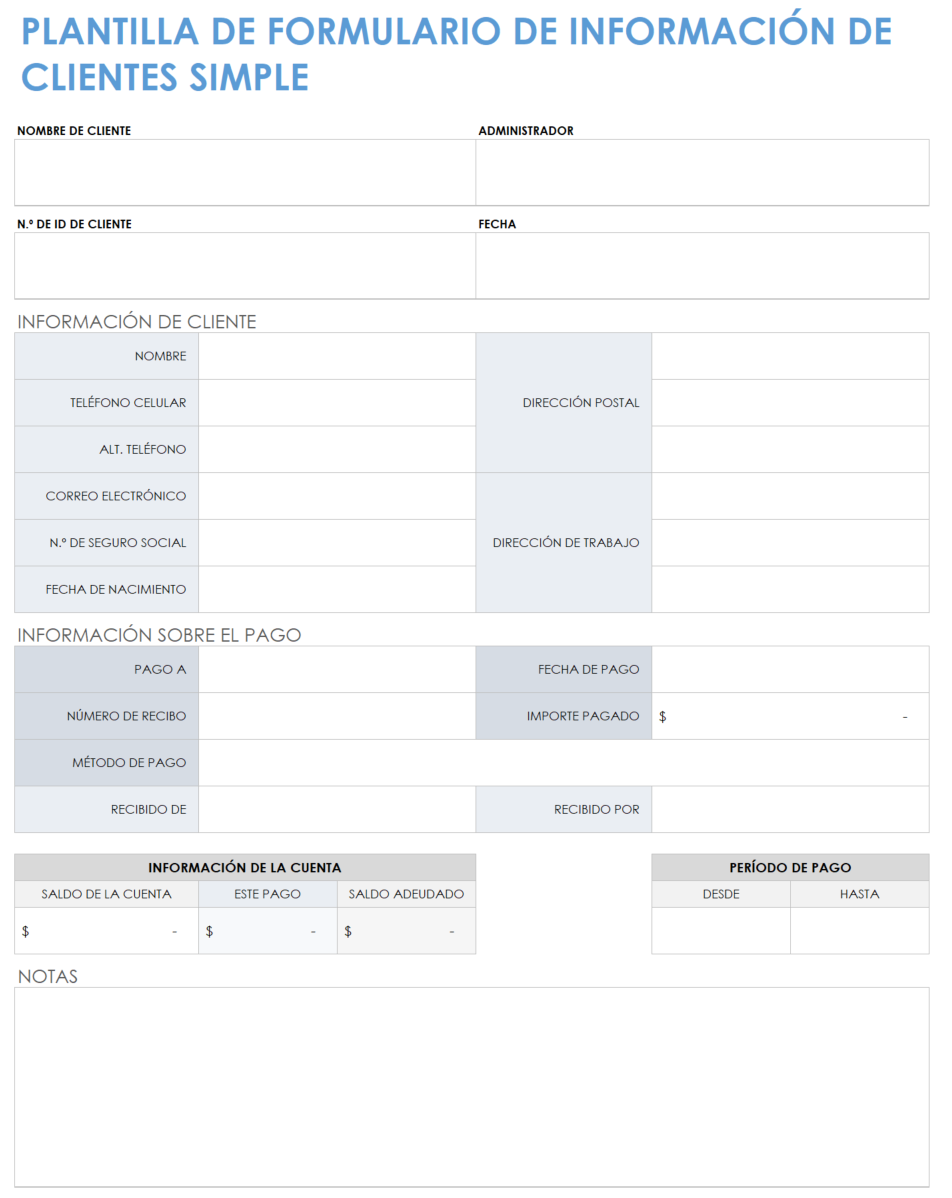 Formulario sencillo de información del cliente