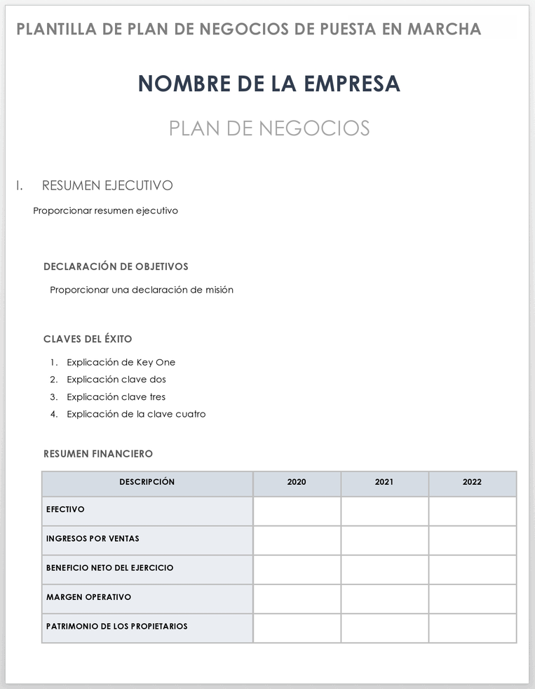 Poner En Marcha Plantilla de Plan de Negocios